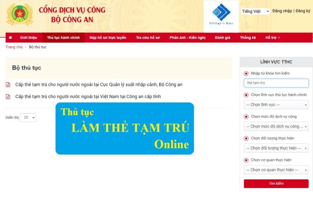 Làm thẻ tạm trú online