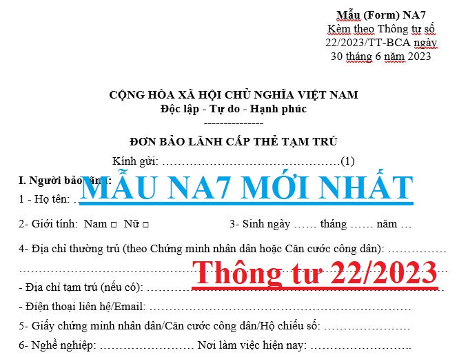 Mẫu đơn NA7 mới nhất làm thẻ tạm trú thăm thân Cập nhật 2024